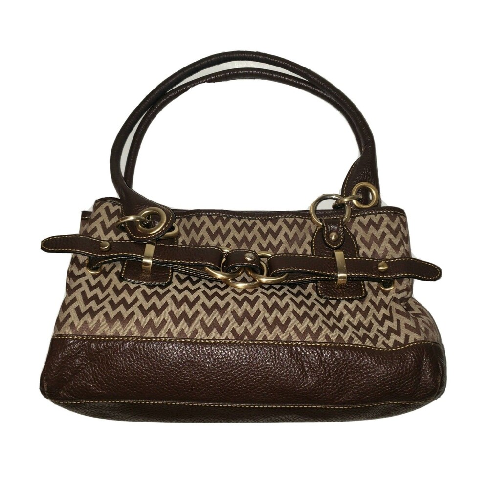 Wilson Leather Brown Signature Belt Accent Leather Trim Shoulder Handbag